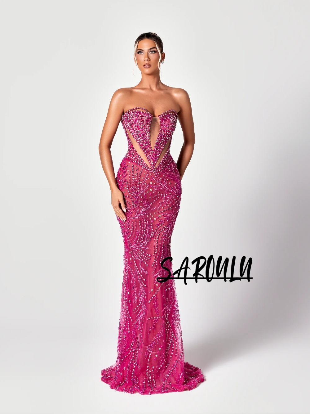 Formal Gala Wear Women - Vestido de noche dulce recortado fucsia