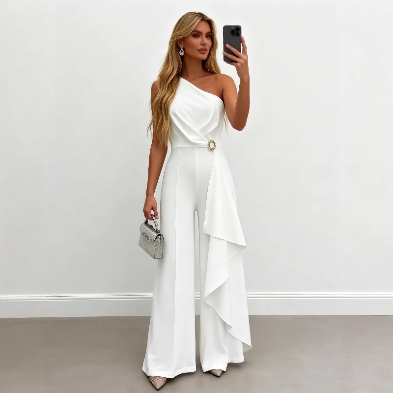 Women'S Formal Jumpsuit Evening Wear - Elegante Mono Blanco de un Solo