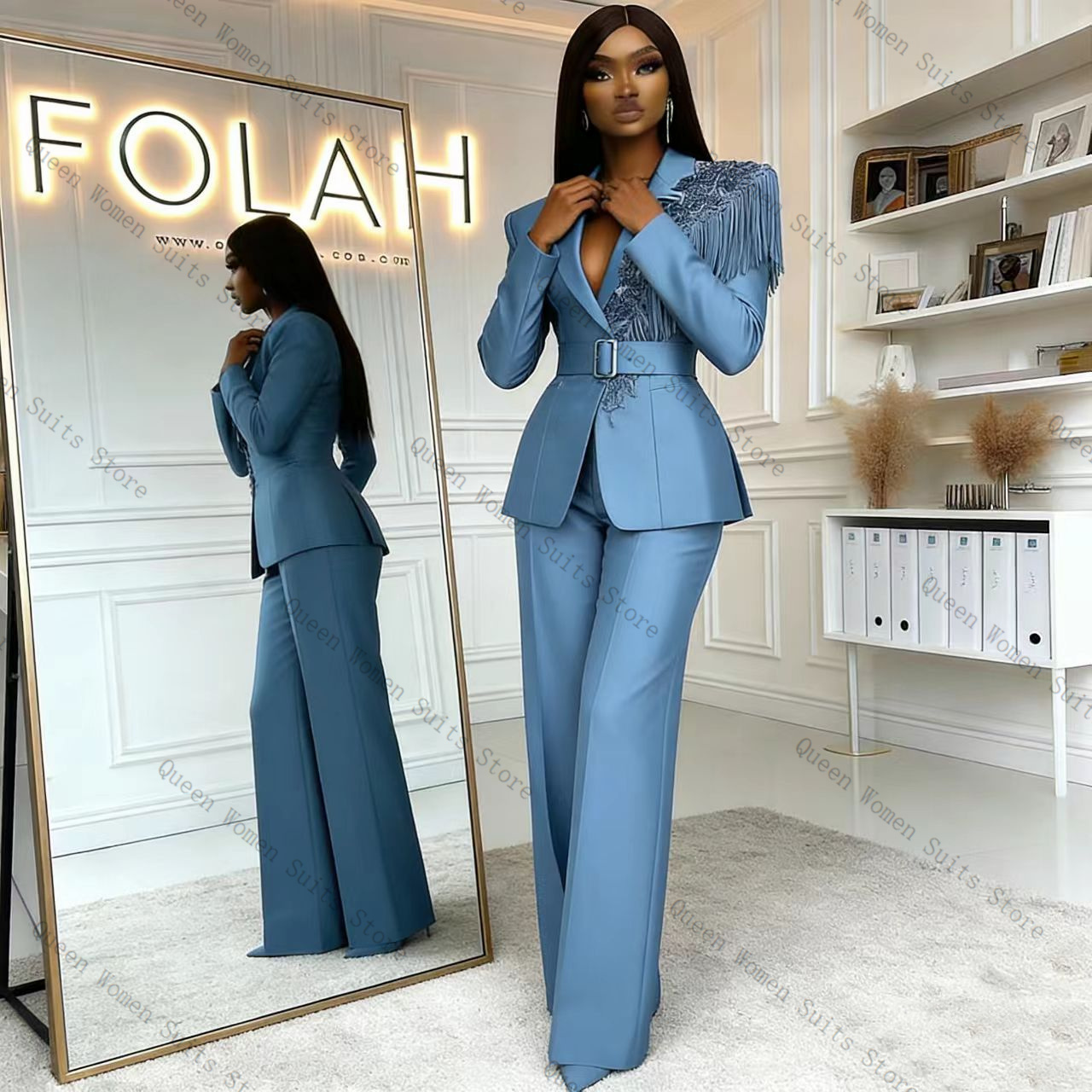 Women Formal Wear Trousers - Conjunto de Pantalones de Traje Azul