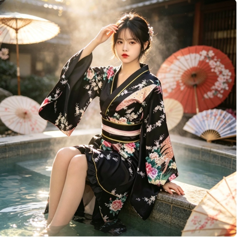 Women Formal Wear Photoshoot - Kimono Yukata Rojo Formal para Mujer,