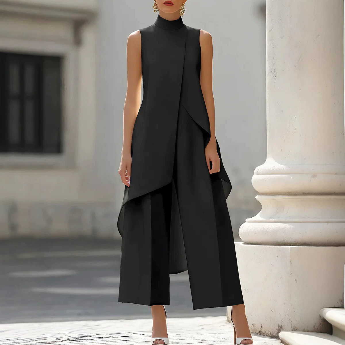 Women'S Formal Jumpsuit Evening Wear - Mono sin mangas con cuello alto