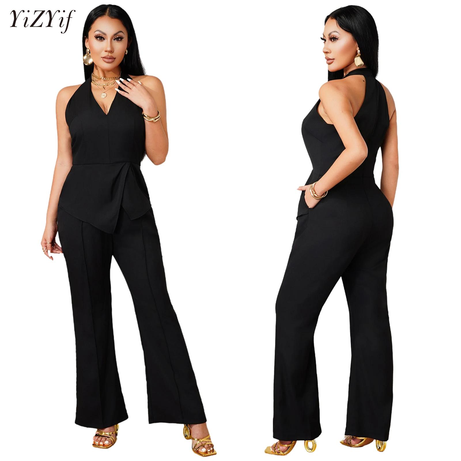 Women'S Formal Jumpsuit Evening Wear - Mono sin mangas con cuello en