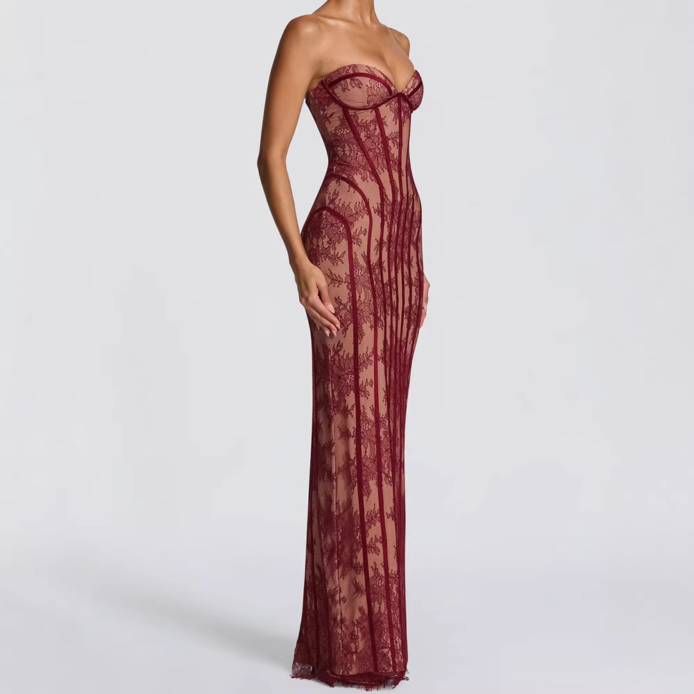 Woman Formal Wear - Vestido Maxi Ajustado sin Tirantes para