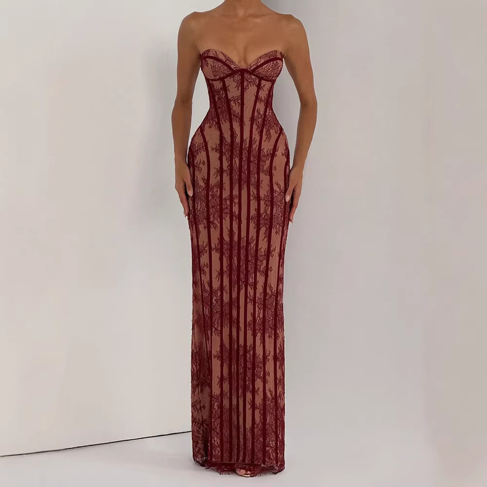 Vestido Maxi Ajustado sin Tira - Woman Formal Wear reseña y precio