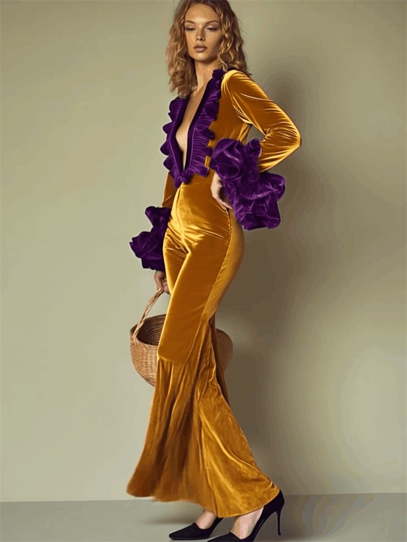 Mono de terciopelo amarillo y  - Women'S Formal Jumpsuit Evening Wear reseña y precio